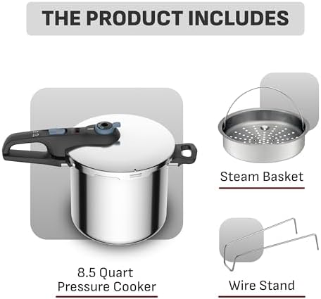T-Fal Secure Trendy Stainless Steel Pressure Cooker, 8.5 qt, Induction