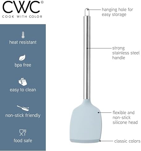 COOK WITH COLOR Silicone Cooking Utensils, Kitchen Utensil Set, Easy to Clean Silicone Kitchen Utensils, Cooking Utensils for Nonstick Cookware, Kitchen Gadgets Set, 38 Piece, Blue and White