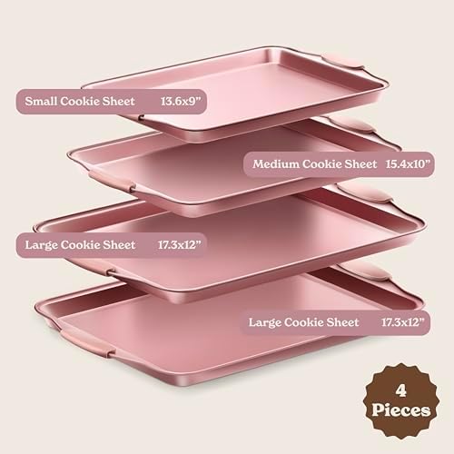 Country Kitchen Nonstick Stackable Bakeware Set - Heavy Duty, Durable, Easy Release Baking Set, Pink, 4 Pcs