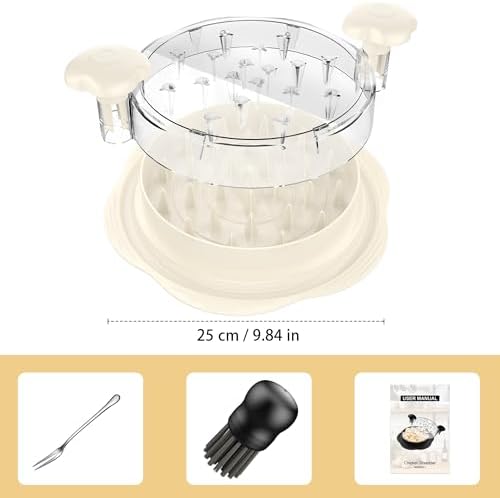 Chicken Shredder Tool Twist Large Meat Shredder with Brush&Fork, Beige