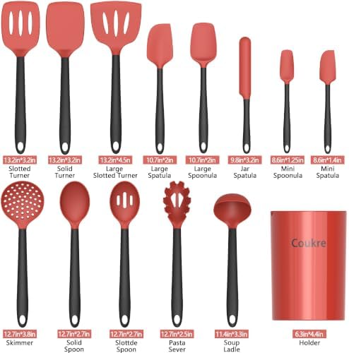 Coukre Silicone Kitchen Cooking Utensils Set, Heat Resistant, 14-Piece