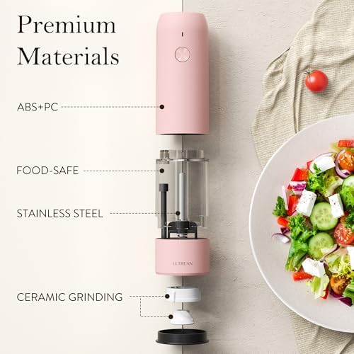 Ultrean Electric Salt and Pepper Grinder Set, Rechargeable,Pink