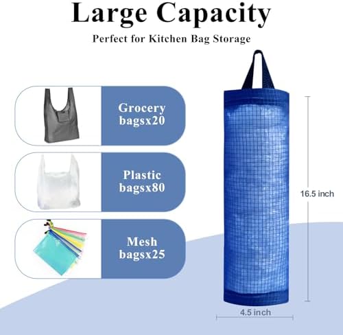 TOGETRUE Plastic Bag Holder, Mesh Grocery Bag Holder Hanging Storage Bag Dispenser (Navy Blue 2 Packs)