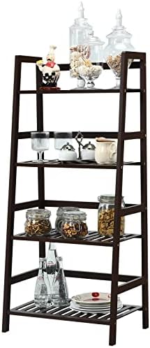 COSTWAY 4-Tier Ladder Shelf, Bamboo Plant Stand Rack