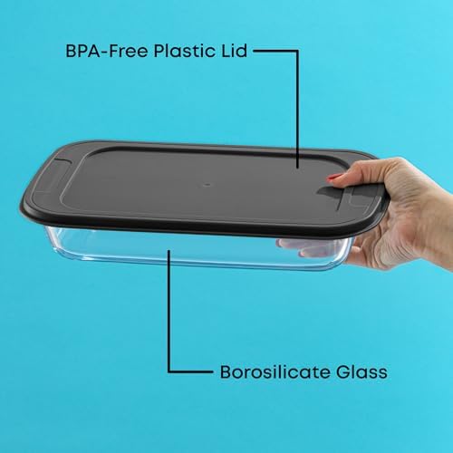 JoyJolt 8-Piece Borosilicate Glass Oven Dishes with Black Lids, Rectangle Deep Glass Baking Dish Set, Baking Pans for Lasagna Casserole Cake, Bakeware Set, Freezer to Oven Tray to Dishwasher
