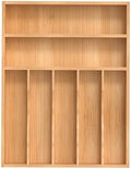 Silverware Organizer, Bamboo Kitchen Drawer Organizer, Utensil Holder, Cutlery Tray & Spoon Flatware Storage with Grooved Drawer Dividers (13''W x 17''D)