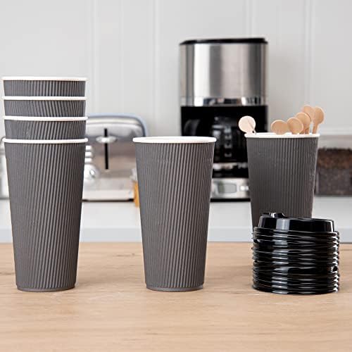 Restaurantware Ripple Wall Coffee Cups 10 Count 20 Ounce Insulated Gray Paper Cups, Rolled Rim Spill-Resistant Disposable Paper Non-Slip for Coffee, Beverages