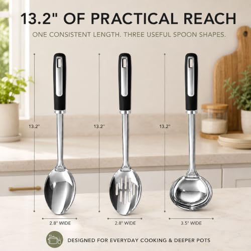 Stainless Steel Cooking Spoon Set,3-Piece Serving,Slotted & Ladle