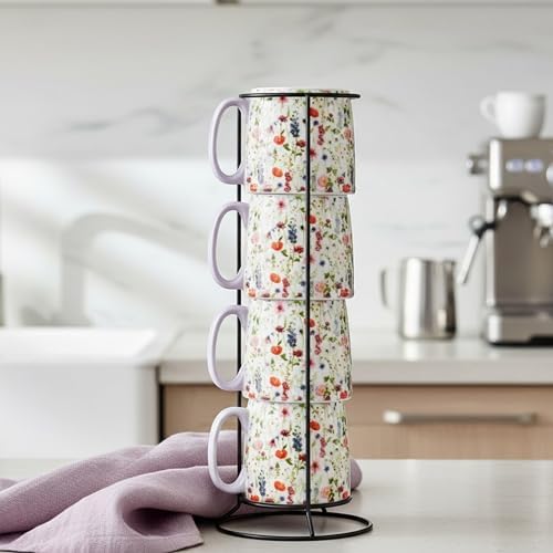 10 Strawberry Street Bella Flora Espresso Demitasse Stack, Set of 4 (Wildflower)