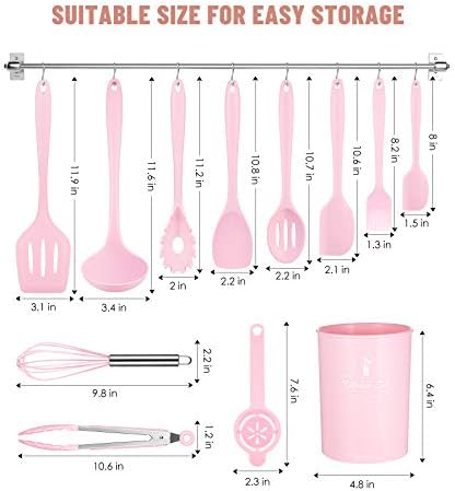 Pink Kitchen Utensils Set-12 Pieces Silicone Cooking Utensils Set
