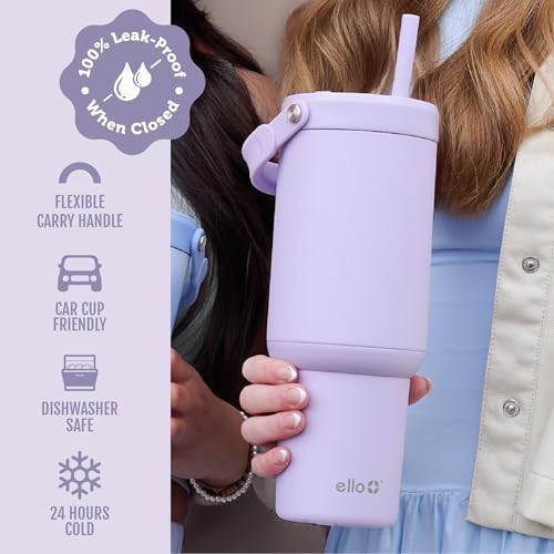 Ello Oasis Go+ 26oz Insulated Stainless Steel Tumbler with Straw, Orchid