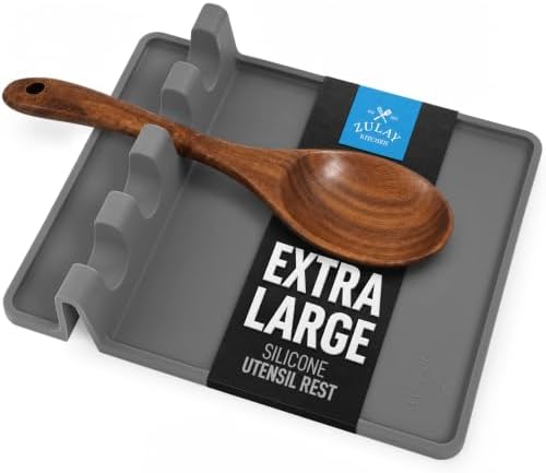 Zulay Kitchen Extra Large Silicone Utensil Rest with Drip Pad for Multiple Utensils - BPA-Free Heat-Resistant Spoon Rest & Spoon Holder for Stove Top - Kitchen Utensil Holder for Spoon - Gray