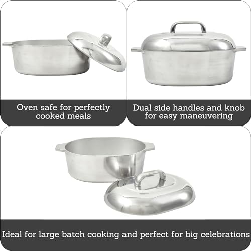 IMUSA 13 Inch Cajun Cast Aluminum Oval Roaster with Lid for Vegetables