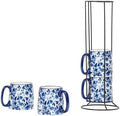 10 Strawberry Street Bella Flora Espresso Demitasse Stack, Set of 4 (Blue Peonies)