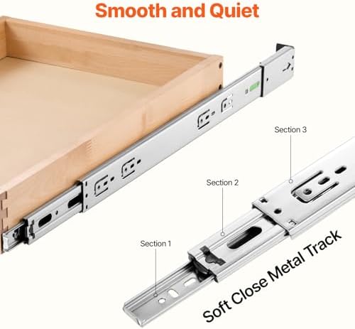 VEVOR Pull Out Cabinet Organizer, 14"W x 21"D Cabinet Drawer, Soft Close Slide out Shelf, Heavy-Duty Sliding Wood Drawer, Bottom Mount Size（14.5"W x 23"D）and Side Mount Size（15"W x 23"D）