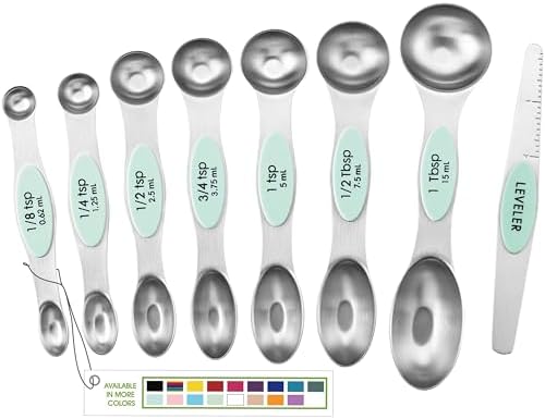 Spring Chef Stainless Steel 8 Magnetic Measuring Spoons for Kitchen, Mint