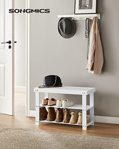 SONGMICS Shoe Rack Bench, 3-Tier Bamboo Entryway Bench, 27.6 Inches Width