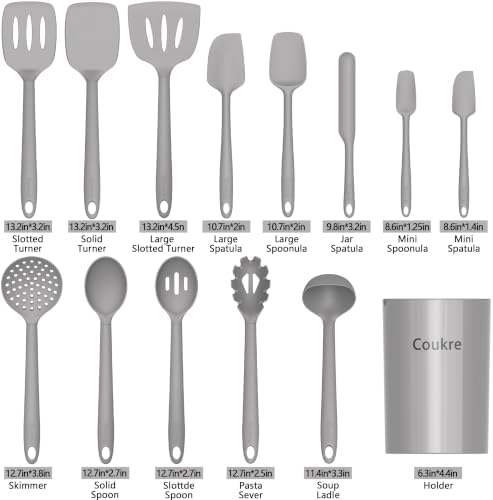 Coukre Silicone Kitchen Cooking Utensils Set, Heat Resistant, 14-Piece