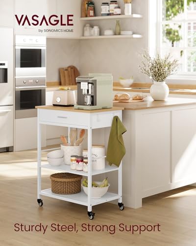 VASAGLE Kitchen Island Cart with Storage, Drawer, Adjustable Shelf, 2 Hooks