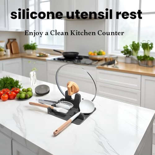 AUOON Silicone Utensil Rest with Lid Holder, Large, Gray