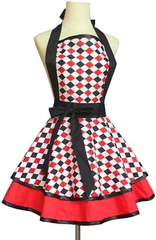 Violet Mist Cute Lovely Retro Aprons for Women Girl Ladies Sexy Vintage Aprons 50s Plaid Vintage Halloween Christmas Apron kawaii Cooking Kitchen Ruffle Witch Apron for Housewife Waitress Mothers Gift