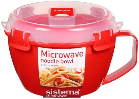 Sistema Microwaveable 940mL Noodle Bowl, Round Microwave Container with Lid & Steam-Release Vent, Cooks Pasta, Soup, Stew & More, Dishwasher & Freezer-Safe, BPA-Free