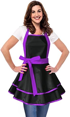 Violet Mist Cute Lovely Retro Aprons for Women Girls Lady Sexy Vintage Aprons Black Purple Vintage 50s Apron Halloween Christmas Apron Cooking Kitchen Ruffle Apron for Housewife Waitress Mother's Gift