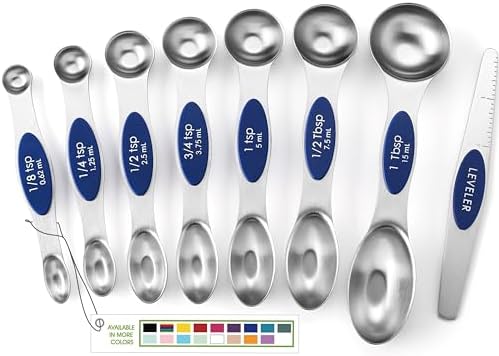 Spring Chef 8 Magnetic Measuring Spoons Set for Baking & Cooking, Sapphire