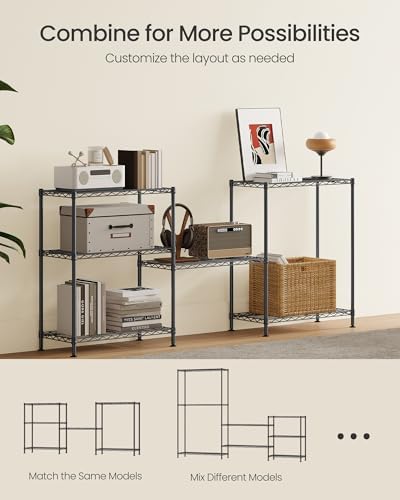 SONGMICS 3-Tier Storage Shelves, Adjustable Wire Shelving Unit, 8 Hooks