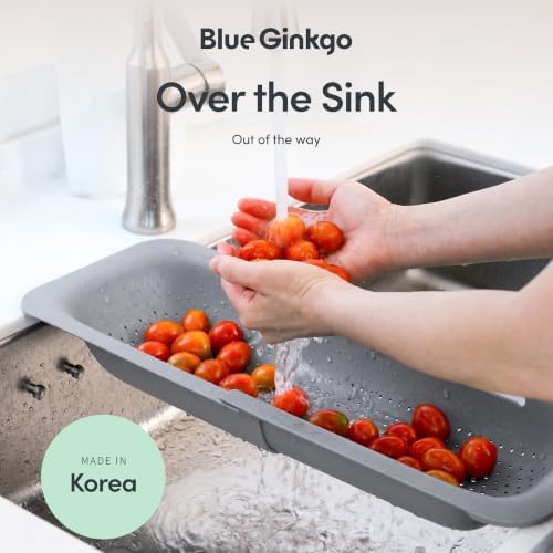 Blue Ginkgo Over Sink Colander, Extendable Kitchen Strainer, 2-Pack, Mix