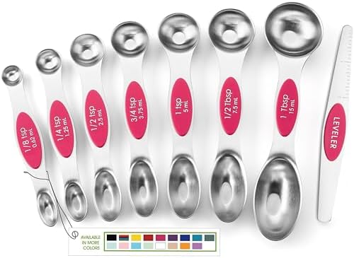Spring Chef Dual Sided Magnetic Measuring Spoons Set of 8 for Kitchen, Pink