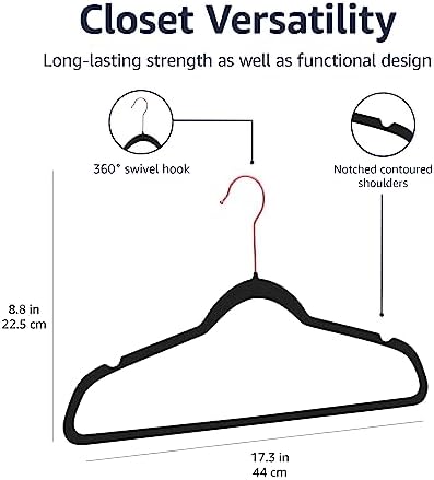 Amazon Basics Slim Velvet Non-Slip Space Saving Suit Clothes Hangers for Closet Organization, Black/Rose Gold, 50-Pack