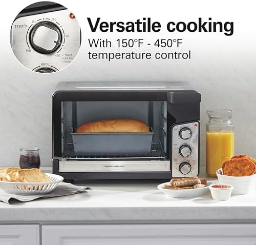Hamilton Beach Easy View XL Toaster Oven with Sure-Crisp® Air Fry, 6 Slice Capacity, Black with Stainless Steel Accents, R31460 (Renewed)