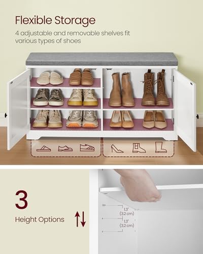 VASAGLE 3-Tier Shoe Storage Bench with Cushion, 14 x 39.8 x 20.7 Inches