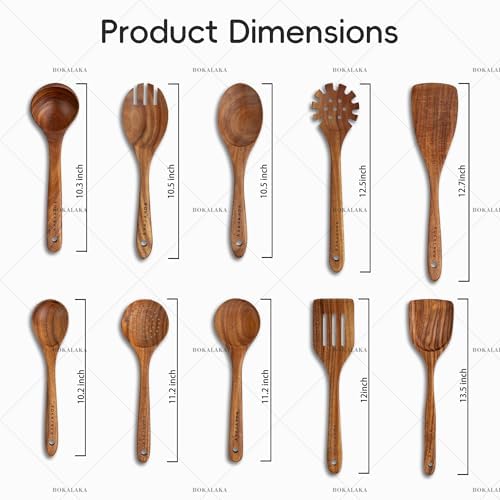 Wooden Spoons for Cooking,10 Pcs Natural Teak Wooden Kitchen Utensils Set Wooden Utensils for Cooking Wooden Cooking Utensils Wooden Spatulas for Cooking (10)