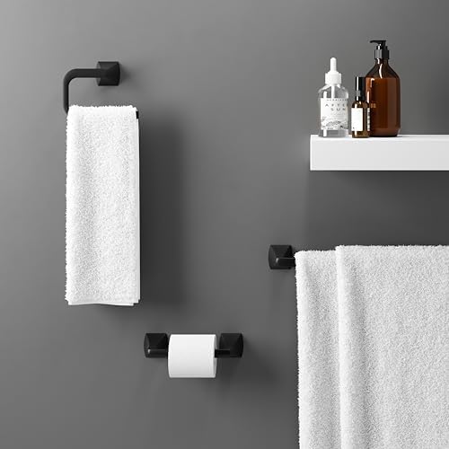 Pfister Bruxie Towel Ring, Hand Towel Holder for Bathroom, Wall-Mounted, Screw-In, Matte Black Finish, BRBBIE0B