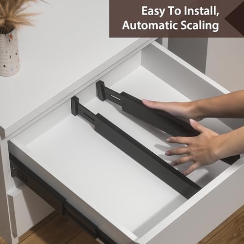 4 Pack Bamboo Drawer Dividers 17-22" Adjustable Kitchen Organizer, Black