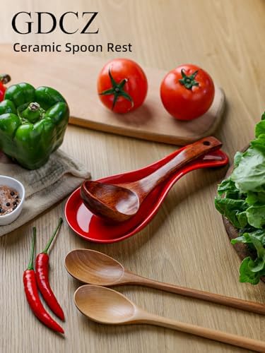 GDCZ Large Porcelain Spoon Rest for Kitchen Stove Top (Red)