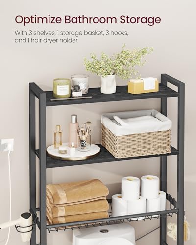 VASAGLE 3-Tier Over the Toilet Storage, Adjustable Shelves, Basket, 63''H