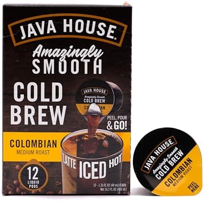 Java House Authentic Cold Brew Colombian Black Pods, Colombian, 12 Count,1.35 fl oz