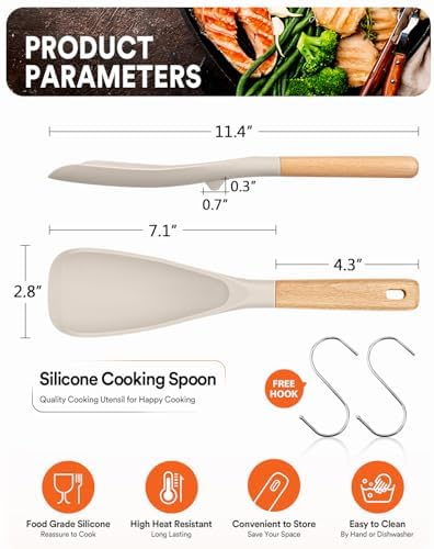 Badiano Silicone Cooking Spoon for Nonstick Cookwares, Multi-function,11.4"
