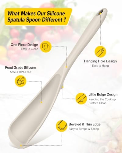 BUNDLEPRO Silicone Cooking Spoons for Nonstick Cookware, One-Piece, 2 Pack