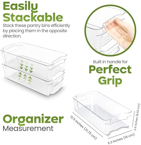 Utopia Home Plastic Stackable Storage Bins for Fridge, 8 Pack, Clear
