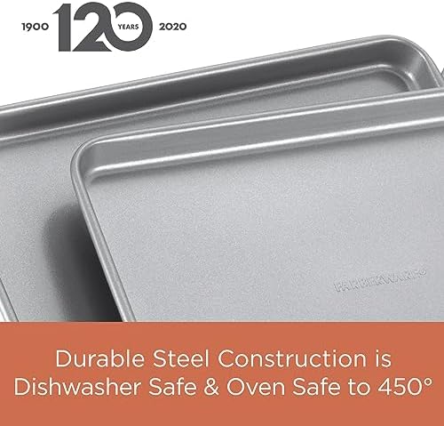 Farberware Bakeware Steel Nonstick Toaster Oven Pan Set, 4-Piece Baking Set, Gray