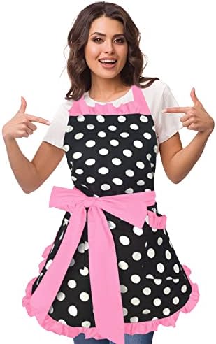Violet Mist Vintage Apron Pockets Women Cute Polka Dot Retro Stylish Apron