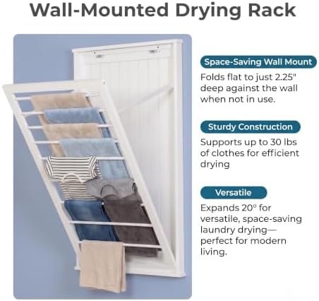 Honey-Can-Do Wall-Mount Wooden Clothes Drying Rack, 30 lb, White