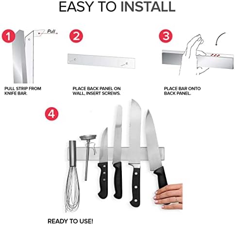 Modern Innovations Magnetic Knife Holder for Wall and Fridge - 12" Knife Magnetic Strip, Magnet Kitchen Knife Holder and Rack, Stainless Steel Magnetic Knife Bar for Kitchen Utensils