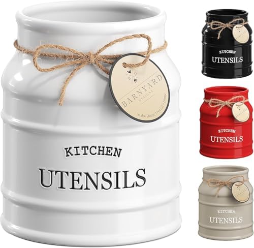 Barnyard Designs Ceramic Kitchen Utensil Holder Countertop 6.75″ (White)