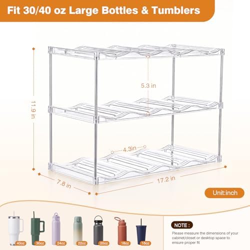 Large Compartment Water Bottle Organizer, Stackable Water Bottle Holder for Stanley 40 oz Tumbler, Clear Tumbler Organizer for Cabinet, Kitchen Pantry or Countertop, 3 Pack (3 Pack)