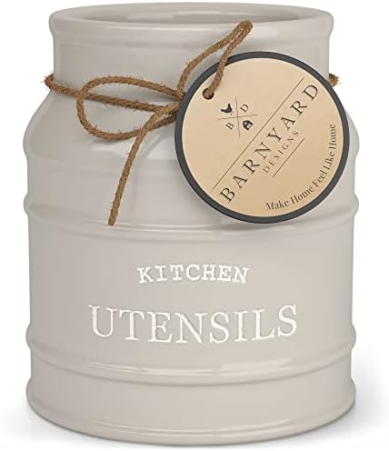 Barnyard Designs Ceramic Kitchen Utensil Holder Countertop 6.75″ (Taupe)